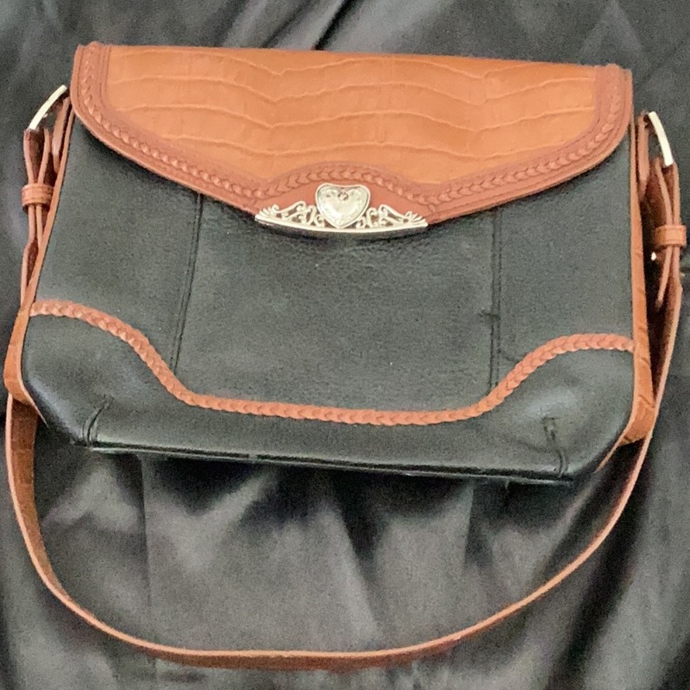Coldwater Creek Black and Brown Shoulder Bag with Embossed Flap
